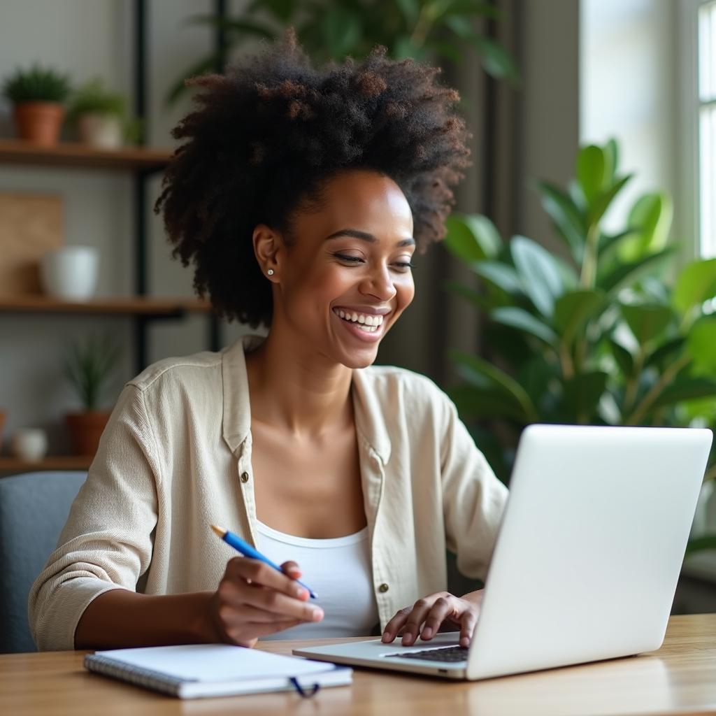 life coach talking on video call