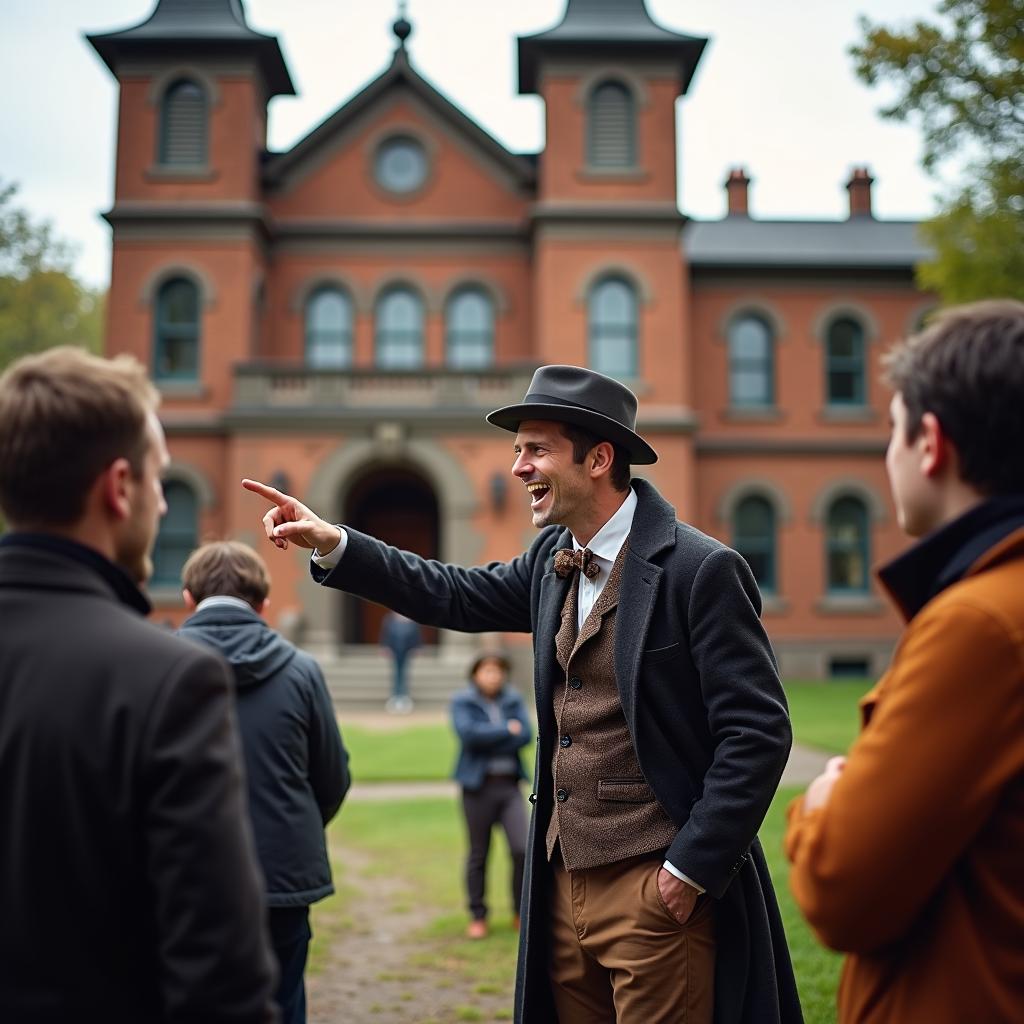 tour guide leading historic town tour