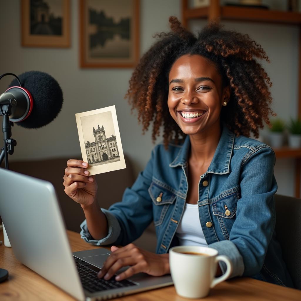 person editing local history video