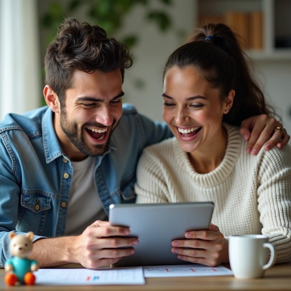 Parents checking growing investments