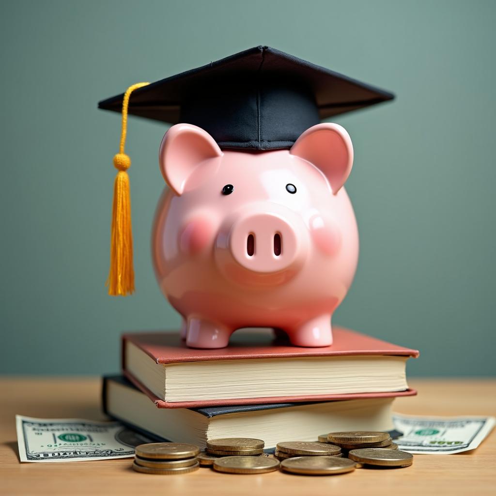 Piggy bank with cap and money