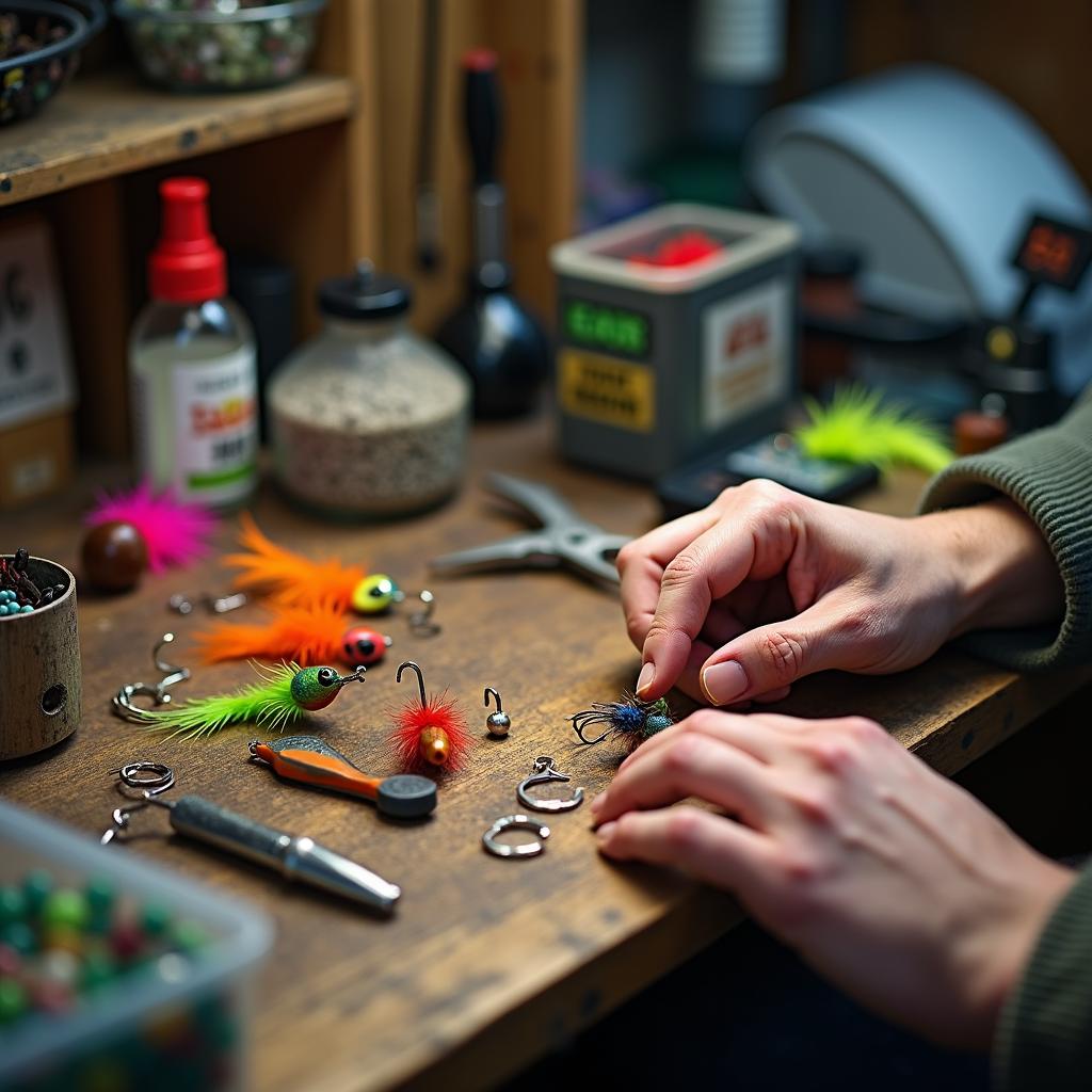 person assembling fishing lure