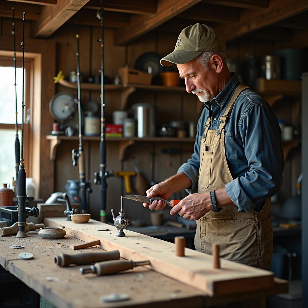 person building fishing rod holder