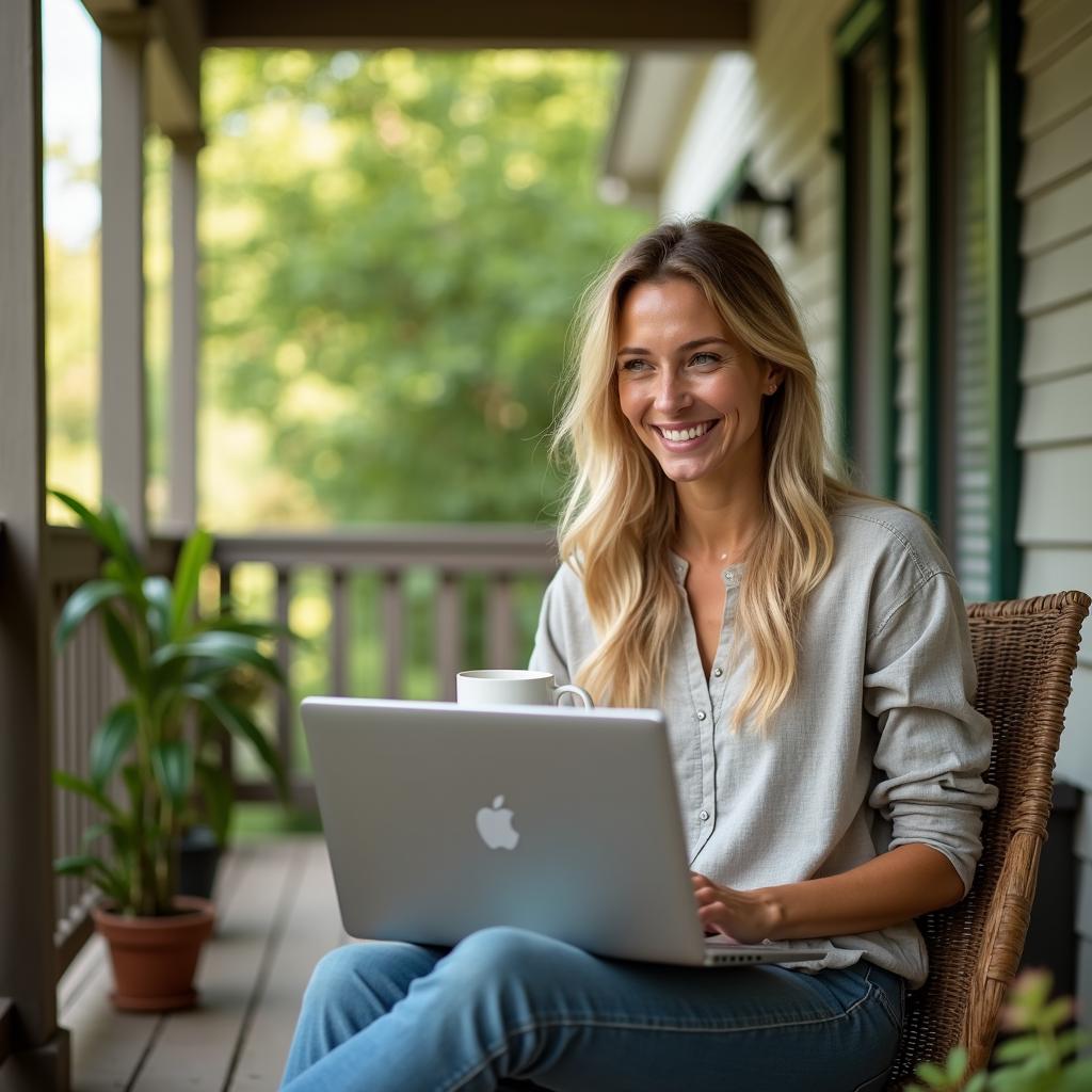 woman working on laptop outside