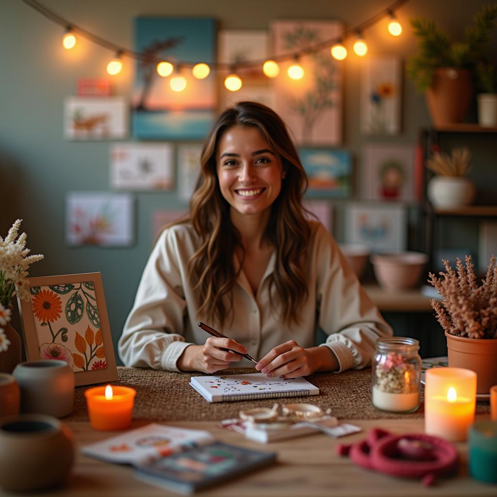 person making handmade crafts