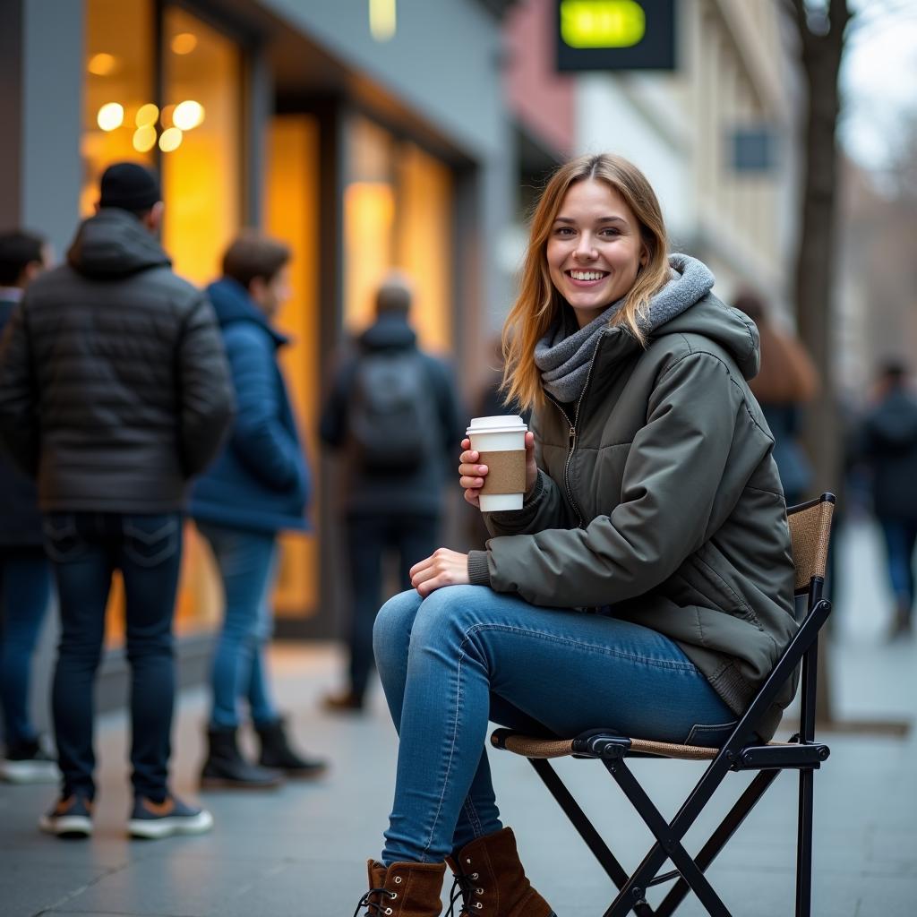 woman waiting in line for store opening