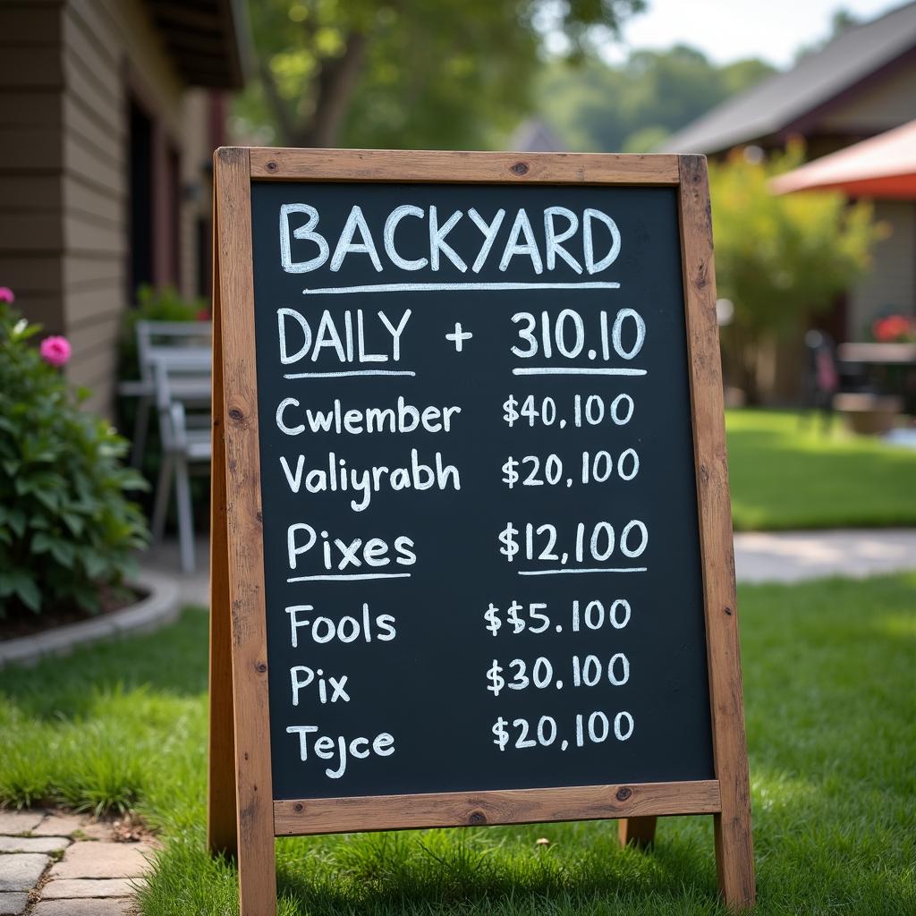 Backyard rental price board