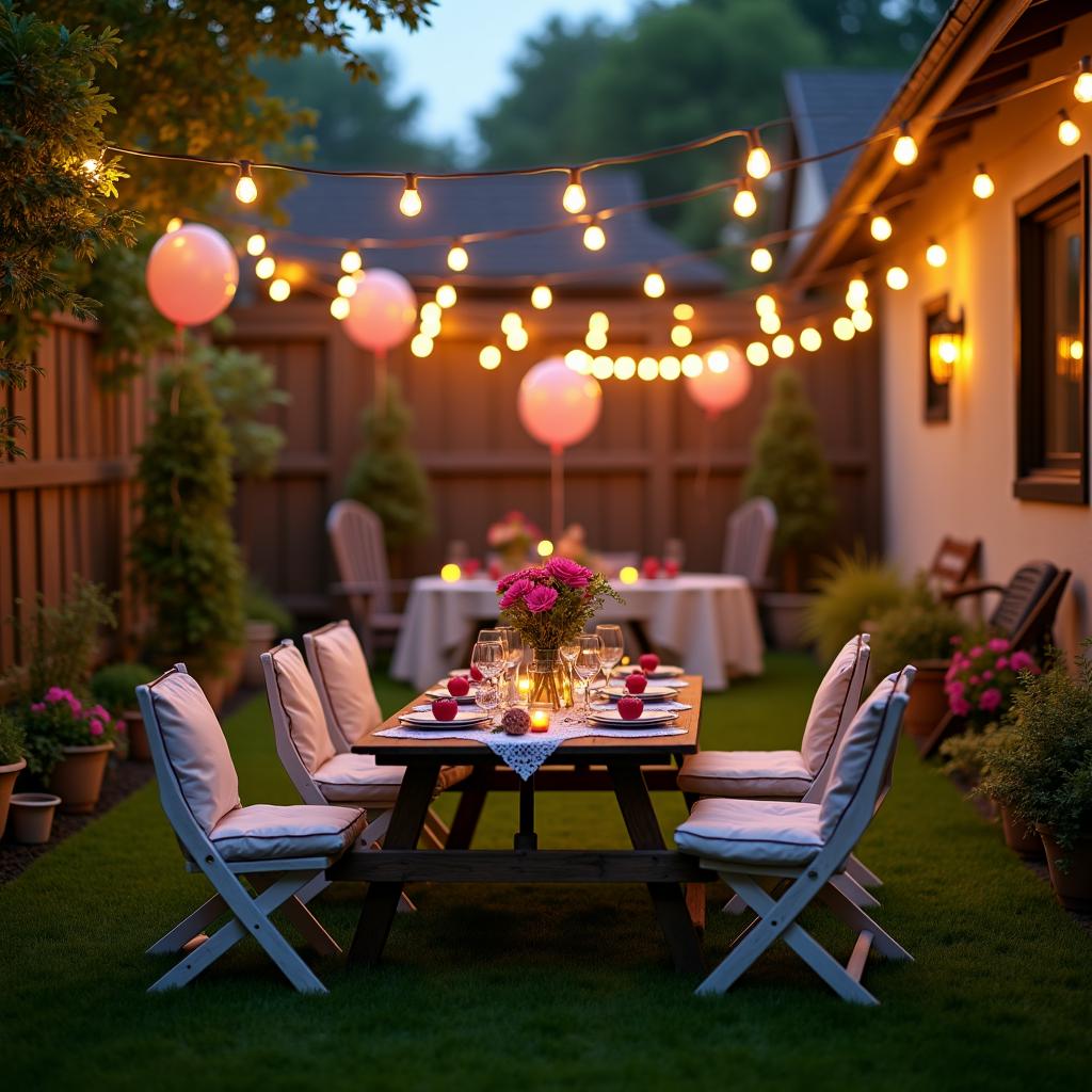Backyard decorated for a party