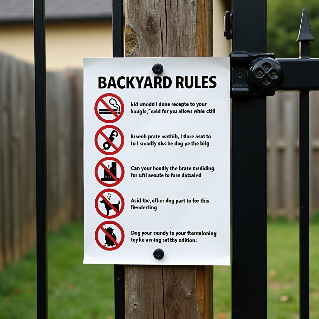 Backyard rules sign on fence