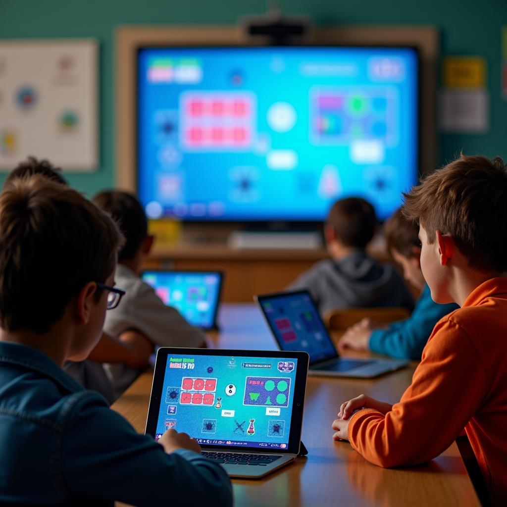 students solving educational escape game