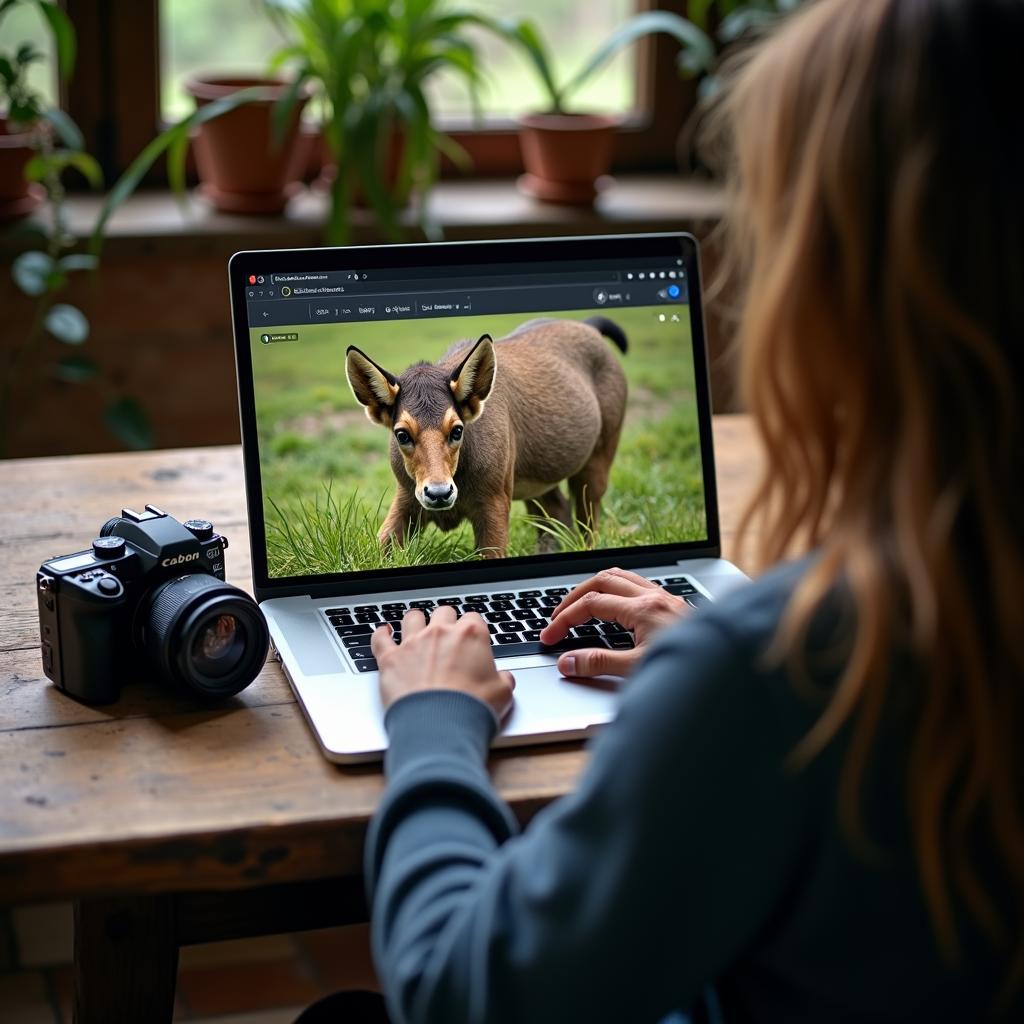 Person uploading wildlife photos online