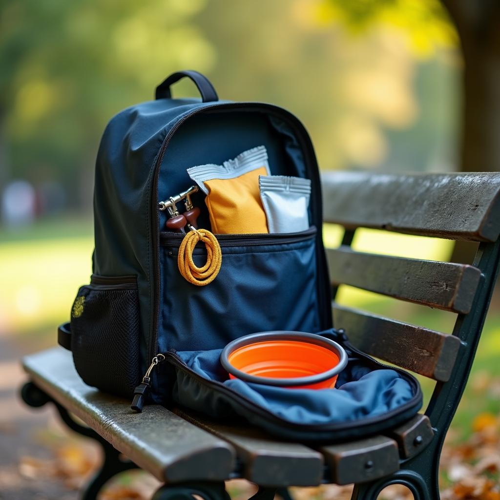 Dog walking supplies inside a bag