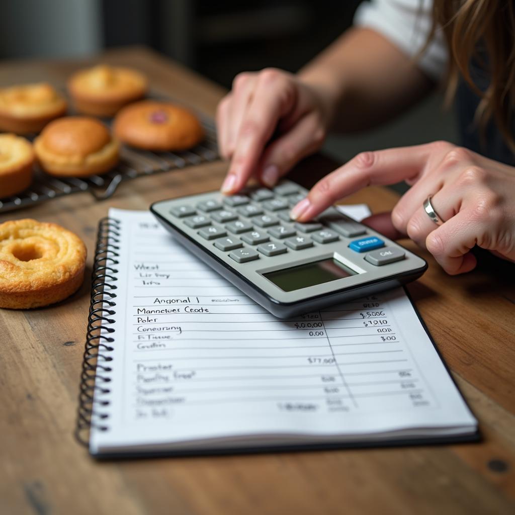 Person calculating baked goods pricing